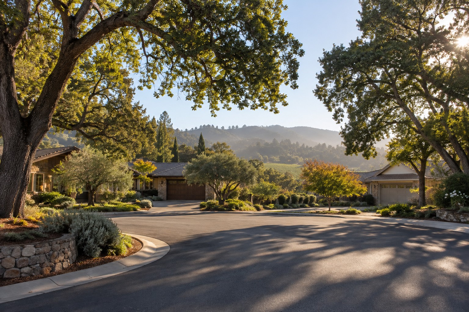 A quiet Sonoma County residential street, illustrative